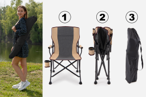 SKŁADANY FOTEL TURYSTYCZNY Z OPARCIEM SZARY