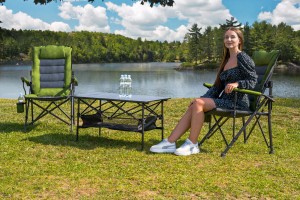 SKŁADANY FOTEL TURYSTYCZNY Z WENTYLOWANYM OPARCIEM SZARO-ZIELONY