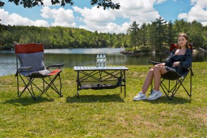 SKŁADANE KRZESŁO TURYSTYCZNE Z OPARCIEM SZARO-BORDOWE