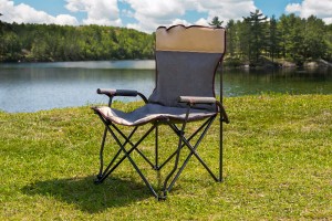 SKŁADANE KRZESŁO TURYSTYCZNE Z OPARCIEM SZARO-BEŻOWE