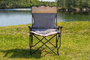 SKŁADANE KRZESŁO TURYSTYCZNE Z OPARCIEM SZARO-BEŻOWE