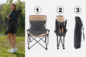 SKŁADANE KRZESŁO TURYSTYCZNE Z OPARCIEM SZARO-BEŻOWE