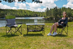SKŁADANE KRZESŁO TURYSTYCZNE Z OPARCIEM SZARO-ZIELONE