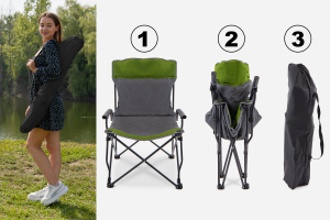 SKŁADANE KRZESŁO TURYSTYCZNE Z OPARCIEM SZARO-ZIELONE