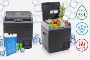 KOMPRESOROWA TURYSTYCZNA PRZENOŚNA LODÓWKO-ZAMRAŻARKA IK-23-33L 33L DO -18°C 12-24V WYŚWIETLACZ GRAFITOWA