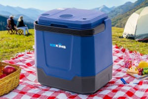 LODÓWKA TURYSTYCZNA IK-17-35L 35 L Z FUNKCJĄ GRZANIA DO +65° 12V USB 5V GŁOŚNIK BLUETOOTH NIEBIESKA + GRATIS