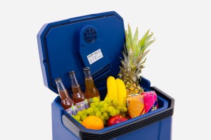 LODÓWKA TURYSTYCZNA IK-17-35L 35 L Z FUNKCJĄ GRZANIA DO +65° 12V USB 5V GŁOŚNIK BLUETOOTH NIEBIESKA + GRATIS