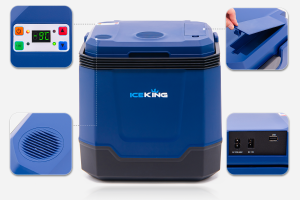 LODÓWKA TURYSTYCZNA IK-17-35L 35 L Z FUNKCJĄ GRZANIA DO +65° 12V USB 5V GŁOŚNIK BLUETOOTH NIEBIESKA + GRATIS