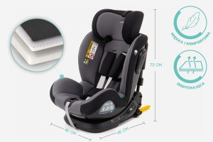 FOTELIK SAMOCHODOWY OBROTOWY 360° CZARNO-SZARY 40-150 CM i-Size R129 + ISOFIX