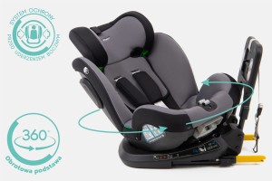 FOTELIK SAMOCHODOWY OBROTOWY 360° CZARNO-SZARY 40-150 CM i-Size R129 + ISOFIX