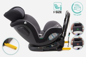 FOTELIK SAMOCHODOWY OBROTOWY 360° CZARNO-SZARY 40-150 CM i-Size R129 + ISOFIX