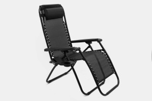 SKŁADANY LEŻAK Z PODNÓŻKIEM, ZAGŁÓWKIEM I STOLIKIEM NA NAPOJE CZARNY