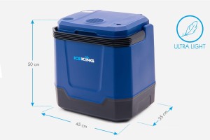 LODÓWKA TURYSTYCZNA IK-17-35L 35 L Z FUNKCJĄ GRZANIA DO +65° 12V USB 5V GŁOŚNIK BLUETOOTH NIEBIESKA + GRATIS