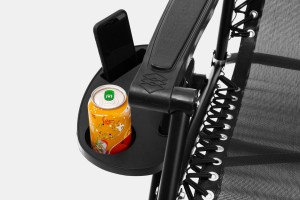 SKŁADANY LEŻAK Z PODNÓŻKIEM, ZAGŁÓWKIEM I STOLIKIEM NA NAPOJE CZARNY