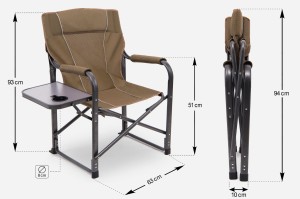 SKŁADANE KRZESŁO TURYSTYCZNE ZE STOLIKIEM NA NAPOJE BRĄZOWE