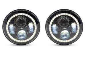 LAND ROVER DEFENDER 90/110 LAMPY PRZEDNIE LEDOWE 7'' HALO EYES