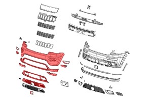 JEEP GRAND CHEROKEE IV WK2 2017-2021 PO DRUGIM FACELIFTINGU KOMPLETNY ZDERZAK PRZEDNI Z PDC BEZ SPRYSKIWACZY 68333498AA