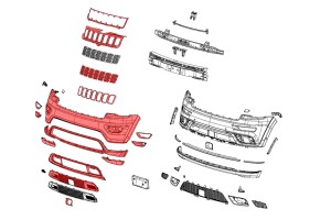 JEEP GRAND CHEROKEE IV WK2 2017-2021 PO DRUGIM FACELIFTINGU KOMPLETNY ZDERZAK PRZEDNI Z PDC BEZ SPRYSKIWACZY Z CZARNYM GRILLEM 68333498AA