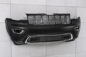 JEEP GRAND CHEROKEE IV WK2 2017-2021 PO DRUGIM FACELIFTINGU KOMPLETNY ZDERZAK PRZEDNI BEZ PDC BEZ SPRYSKIWACZY Z CHROMOWANYM GRILLEM 68333498AA
