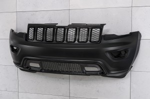 JEEP GRAND CHEROKEE IV WK2 2017-2021 PO DRUGIM FACELIFTINGU CZARNY KOMPLETNY ZDERZAK PRZEDNI BEZ PDC BEZ SPRYSKIWACZY Z CZARNYM GRILLEM 6EB83TZZAA