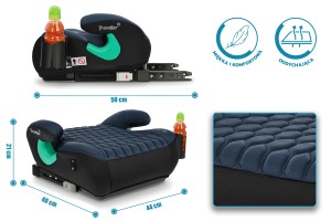 FOTELIK SAMOCHODOWY PODKŁADKA SIEDZISKO Z ISOFIX CZARNO-SZARY R129 125-150 CM