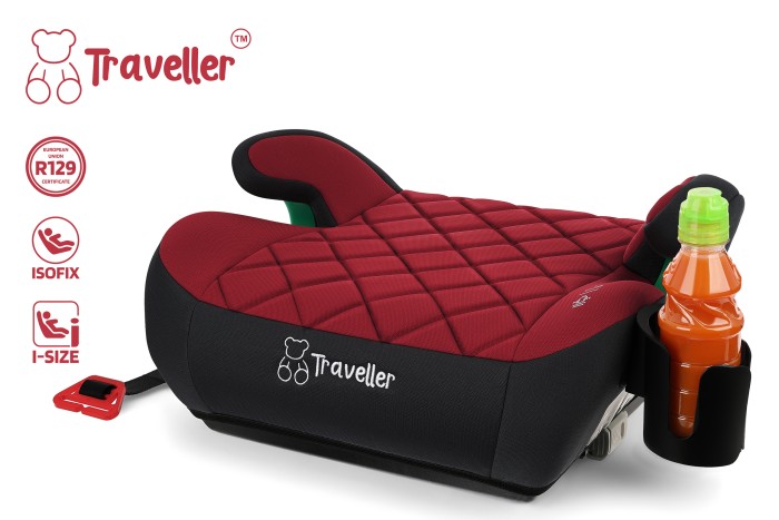 FOTELIK SAMOCHODOWY PODKŁADKA SIEDZISKO Z ISOFIX BORDOWO-CZARNY PIKOWANY R129 125-150 CM