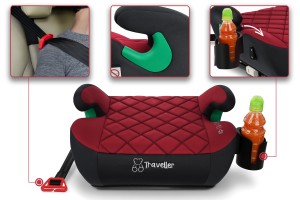 FOTELIK SAMOCHODOWY PODKŁADKA SIEDZISKO Z ISOFIX BORDOWO-CZARNY PIKOWANY R129 125-150 CM