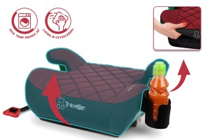 FOTELIK SAMOCHODOWY PODKŁADKA SIEDZISKO Z ISOFIX BORDOWO-CZARNY PIKOWANY R129 125-150 CM