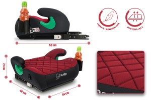 FOTELIK SAMOCHODOWY PODKŁADKA SIEDZISKO Z ISOFIX BORDOWO-CZARNY PIKOWANY R129 125-150 CM