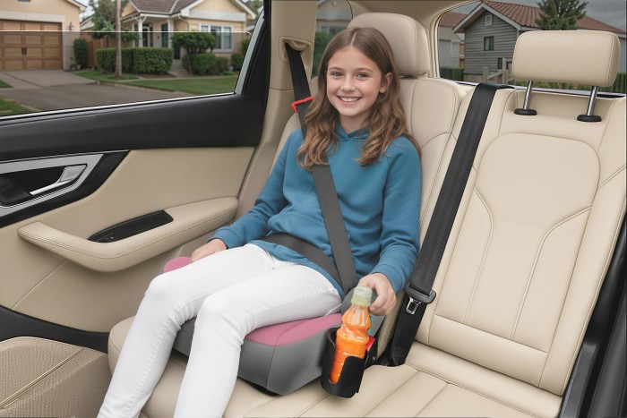 FOTELIK SAMOCHODOWY PODKŁADKA SIEDZISKO Z ISOFIX SZARO-RÓŻOWY R129 125-150 CM