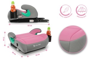 FOTELIK SAMOCHODOWY PODKŁADKA SIEDZISKO Z ISOFIX SZARO-RÓŻOWY R129 125-150 CM