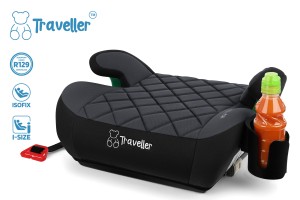 FOTELIK SAMOCHODOWY PODKŁADKA SIEDZISKO Z ISOFIX CZARNO-SZARY PIKOWANY R129 125-150 CM