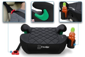 FOTELIK SAMOCHODOWY PODKŁADKA SIEDZISKO Z ISOFIX CZARNO-SZARY PIKOWANY R129 125-150 CM