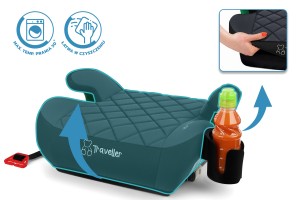 FOTELIK SAMOCHODOWY PODKŁADKA SIEDZISKO Z ISOFIX CZARNO-SZARY PIKOWANY R129 125-150 CM