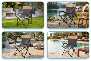 SKŁADANE KRZESŁO TURYSTYCZNE Z OPARCIEM SZARO-BEŻOWE