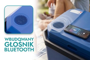 LODÓWKA TURYSTYCZNA IK-17-35L 35 L Z FUNKCJĄ GRZANIA DO +65° 12V USB 5V GŁOŚNIK BLUETOOTH NIEBIESKA + GRATIS