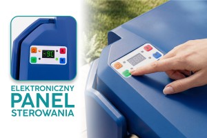LODÓWKA TURYSTYCZNA IK-17-35L 35 L Z FUNKCJĄ GRZANIA DO +65° 12V USB 5V GŁOŚNIK BLUETOOTH NIEBIESKA + GRATIS